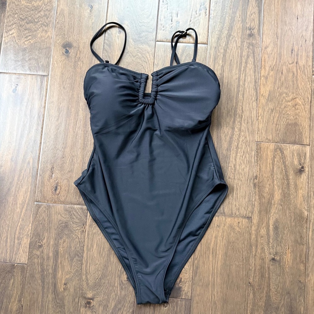 Caroline Constas One Piece Swimsuit Women Large Black Like New Ruched Keyhole